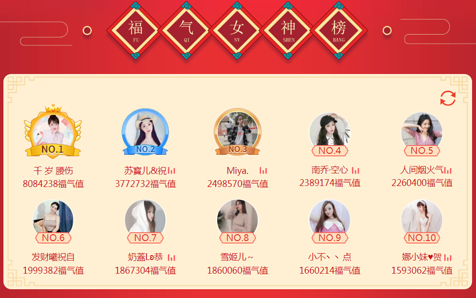 美女直播间送福气礼物收福气