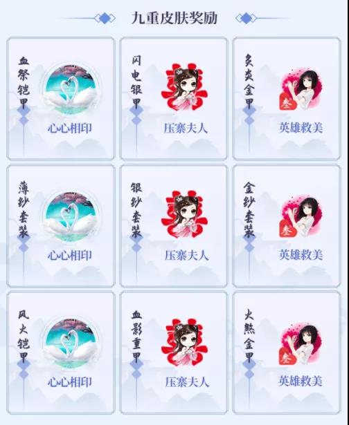 秀色武侠九重皮肤奖励