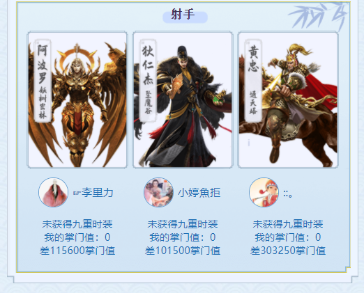 武侠争霸大掌门榜射手